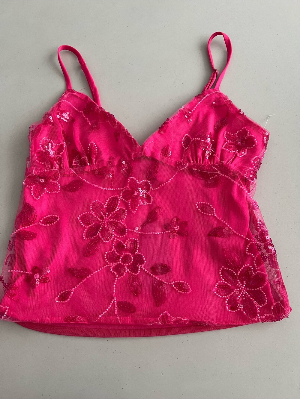 Women's Hot Pink Floral Sequin Cami Tank Top size L
